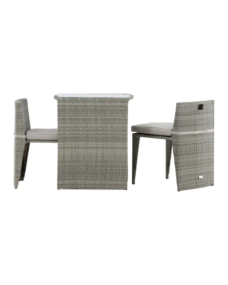 Savanna Balkonmöbel-Set aus Polyrattan mit Glastisch und zwei Stühlen in Grau, Ansicht 7