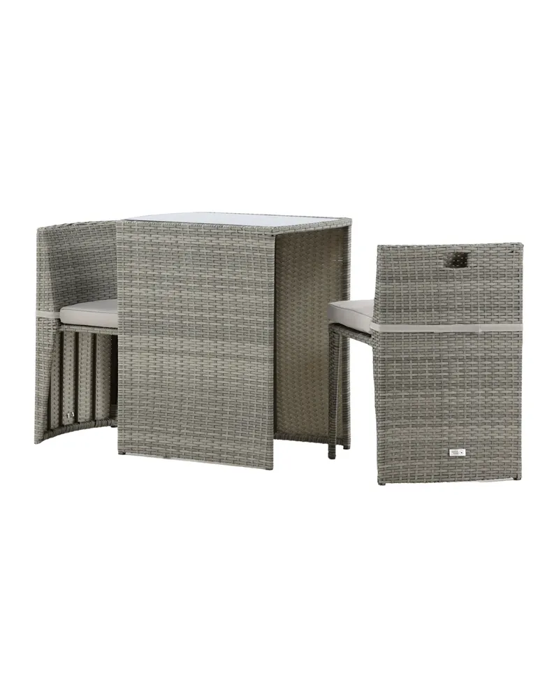 Savanna Balkonmöbel-Set aus Polyrattan mit Glastisch und zwei Stühlen in Grau, Ansicht 8