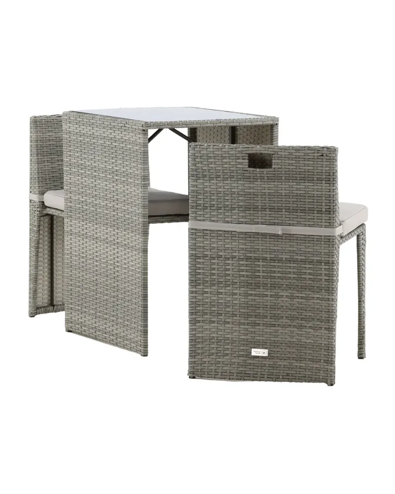 Savanna Balkonmöbel-Set aus Polyrattan mit Glastisch und zwei Stühlen in Grau, Ansicht 9