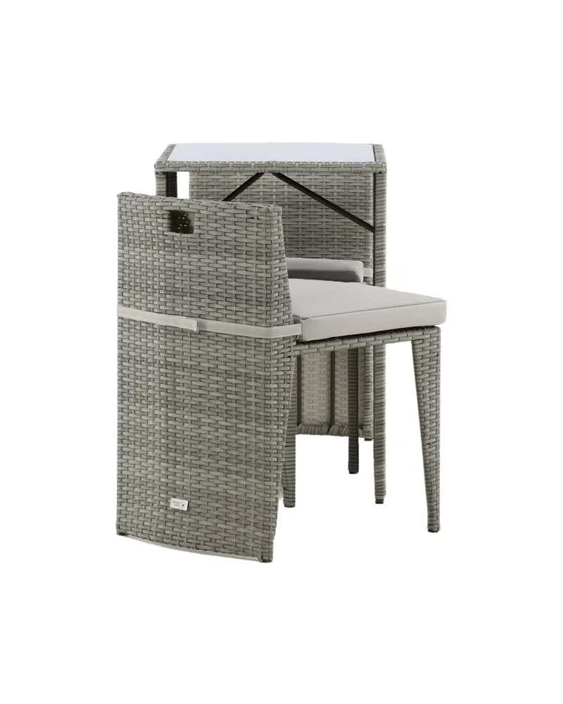 Savanna Balkonmöbel-Set aus Polyrattan mit Glastisch und zwei Stühlen in Grau, Ansicht 10