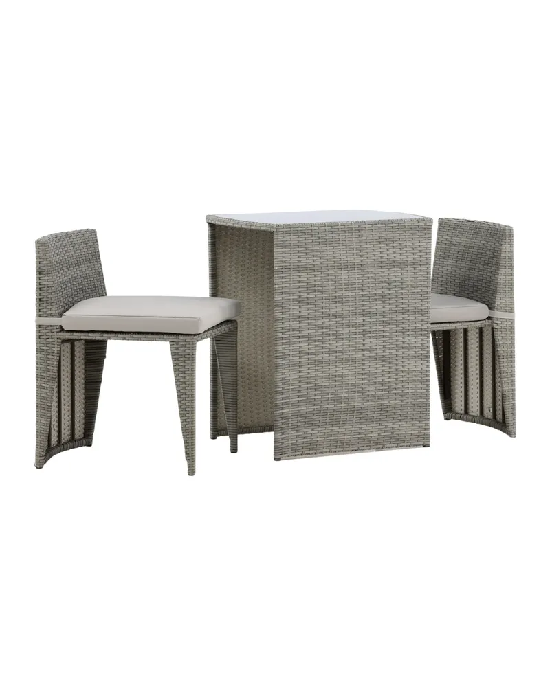 Savanna Balkonmöbel-Set aus Polyrattan mit Glastisch und zwei Stühlen in Grau, Ansicht 12