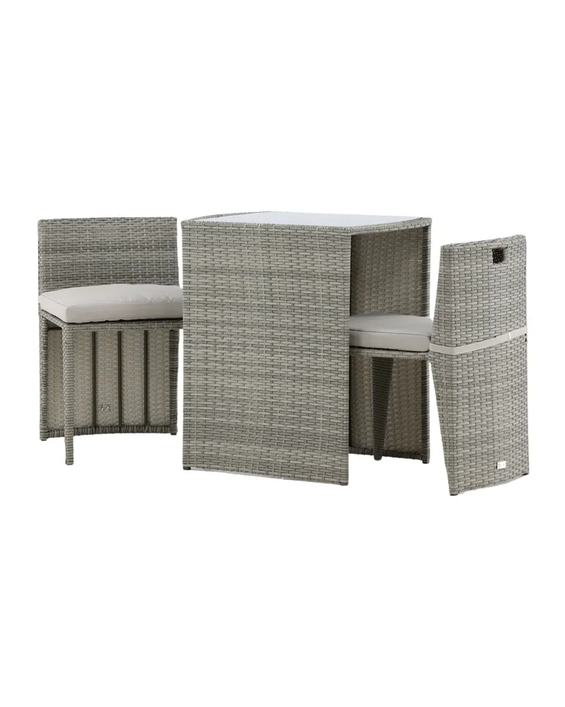 Savanna Balkonmöbel-Set aus Polyrattan mit Glastisch und zwei Stühlen in Grau, Ansicht 2