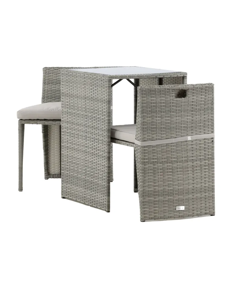 Savanna Balkonmöbel-Set aus Polyrattan mit Glastisch und zwei Stühlen in Grau, Ansicht 3