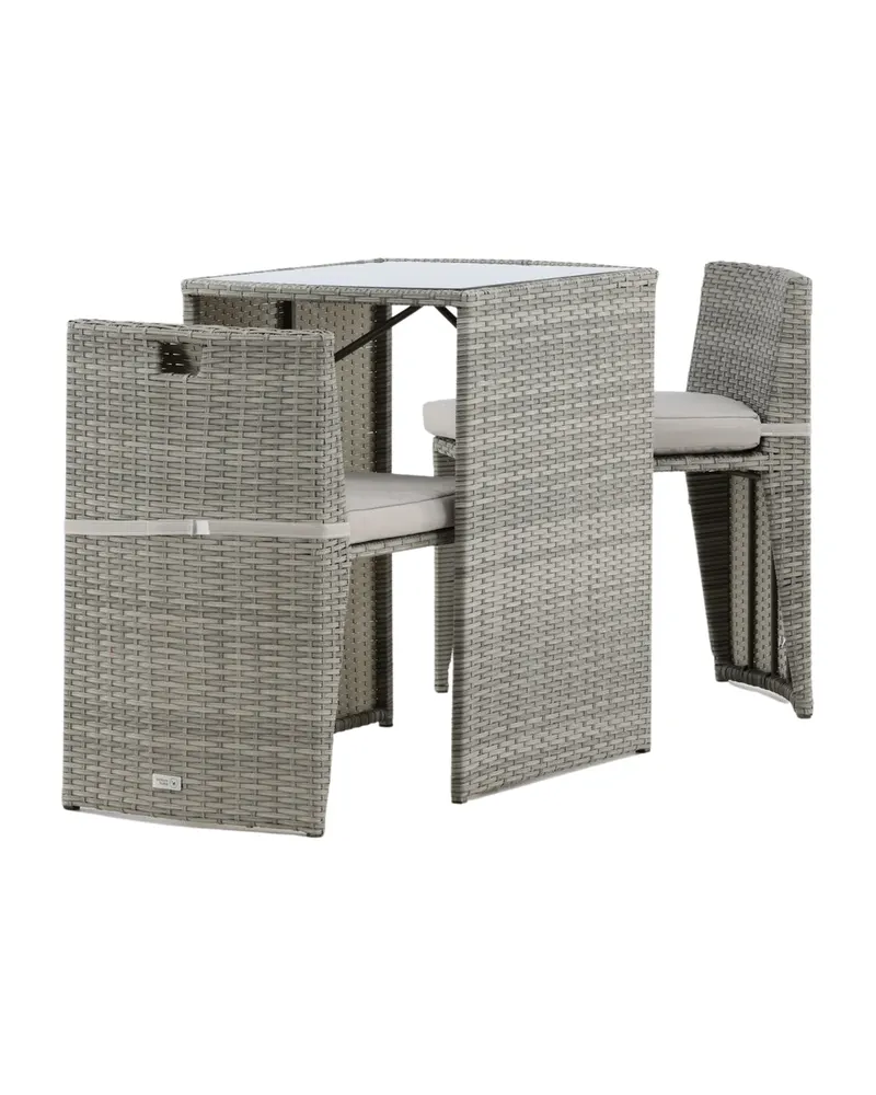 Savanna Balkonmöbel-Set aus Polyrattan mit Glastisch und zwei Stühlen in Grau, Ansicht 5