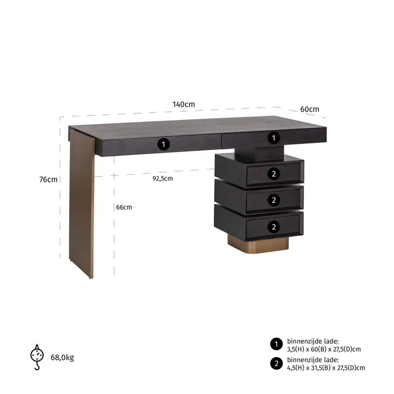 Schreibtisch Alexander Jones, Charcoal von Richmond Interiors, Maßzeichnung 13