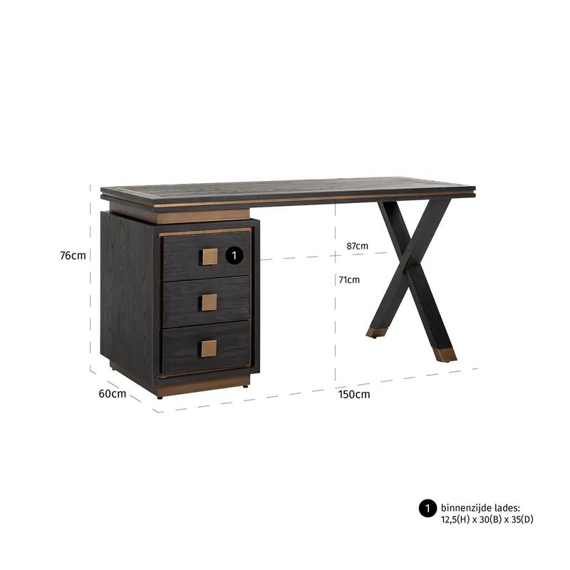 Schreibtisch Hunter, Black rustic von Richmond Interiors, Maßzeichnung 7