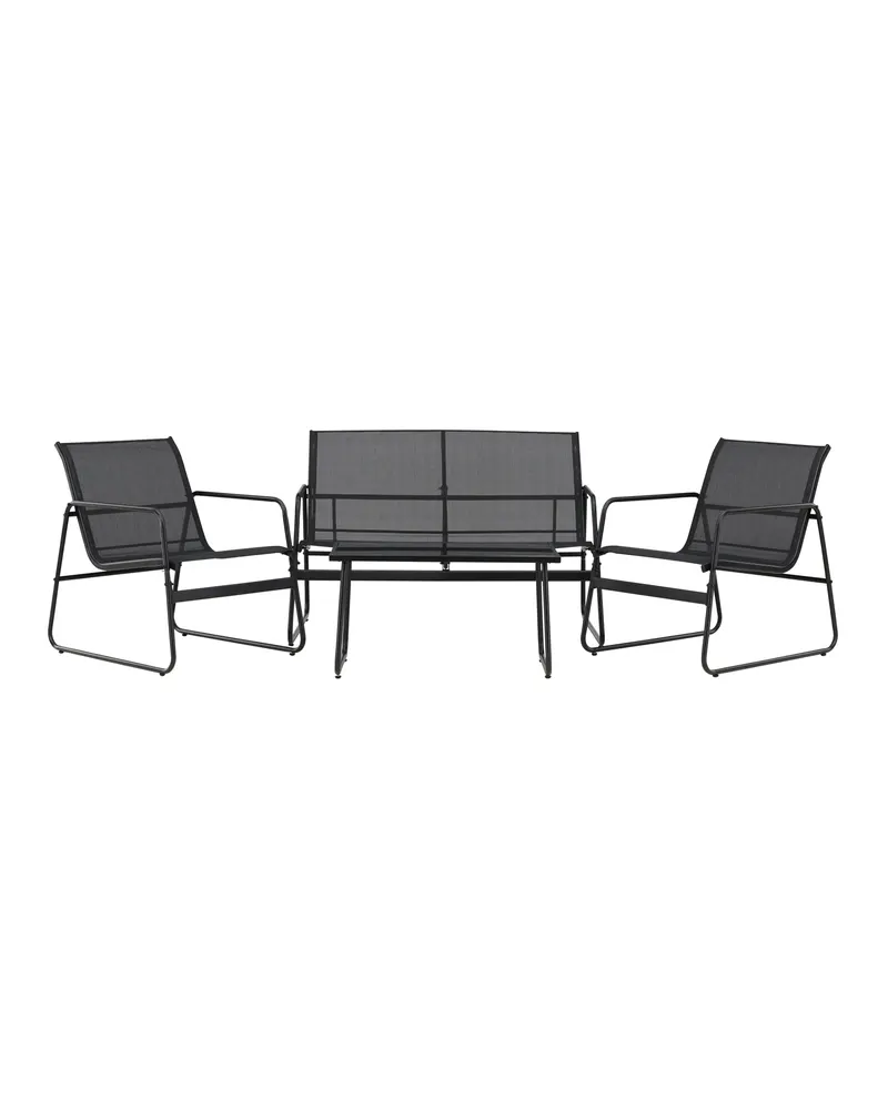 Scopello Gartenlounge mit Sofa, zwei Kufensesseln und Glastisch in Table:75 × 44,5 × 41Chair:71 × 56 × 75Sofa:71 × 110 × 75 cm, Schwarz, Ansicht 1