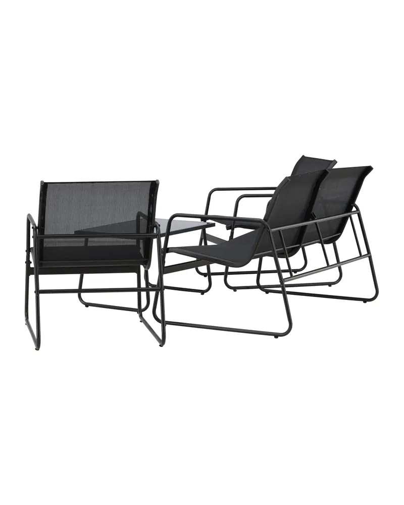 Scopello Gartenlounge mit Sofa, zwei Kufensesseln und Glastisch in Table:75 × 44,5 × 41Chair:71 × 56 × 75Sofa:71 × 110 × 75 cm, Schwarz, Ansicht 8