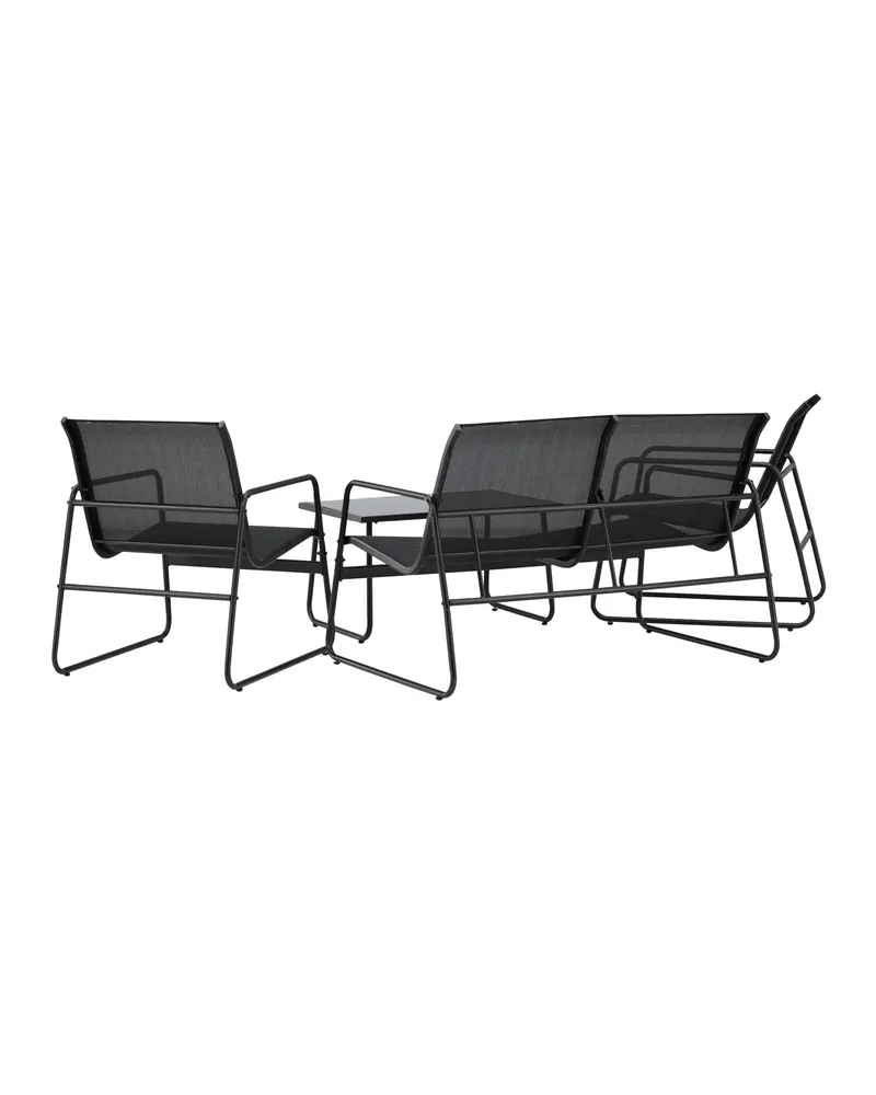 Scopello Gartenlounge mit Sofa, zwei Kufensesseln und Glastisch in Table:75 × 44,5 × 41Chair:71 × 56 × 75Sofa:71 × 110 × 75 cm, Schwarz, Ansicht 9