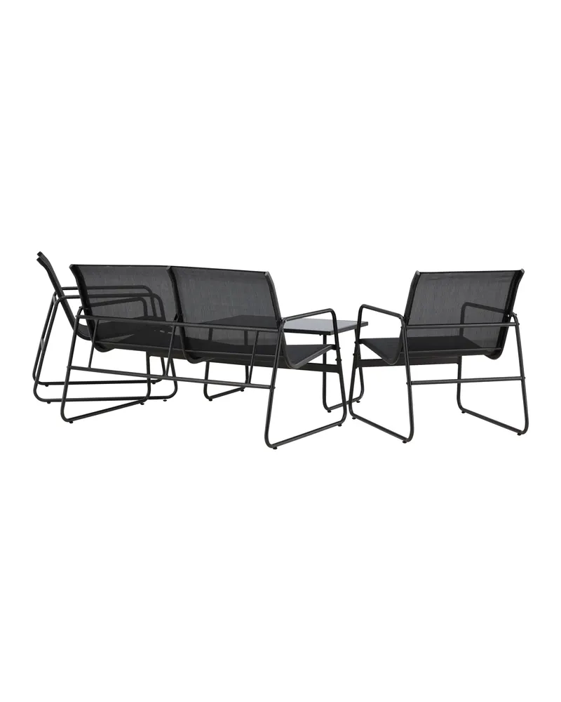 Scopello Gartenlounge mit Sofa, zwei Kufensesseln und Glastisch in Table:75 × 44,5 × 41Chair:71 × 56 × 75Sofa:71 × 110 × 75 cm, Schwarz, Ansicht 10