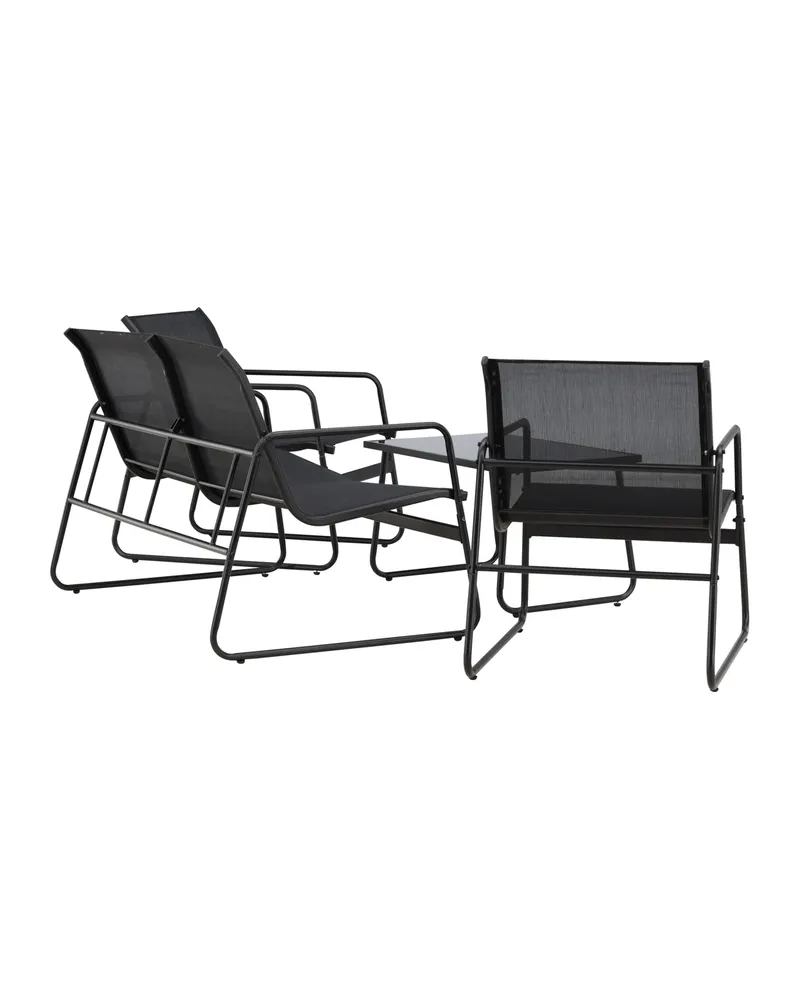 Scopello Gartenlounge mit Sofa, zwei Kufensesseln und Glastisch in Table:75 × 44,5 × 41Chair:71 × 56 × 75Sofa:71 × 110 × 75 cm, Schwarz, Ansicht 11