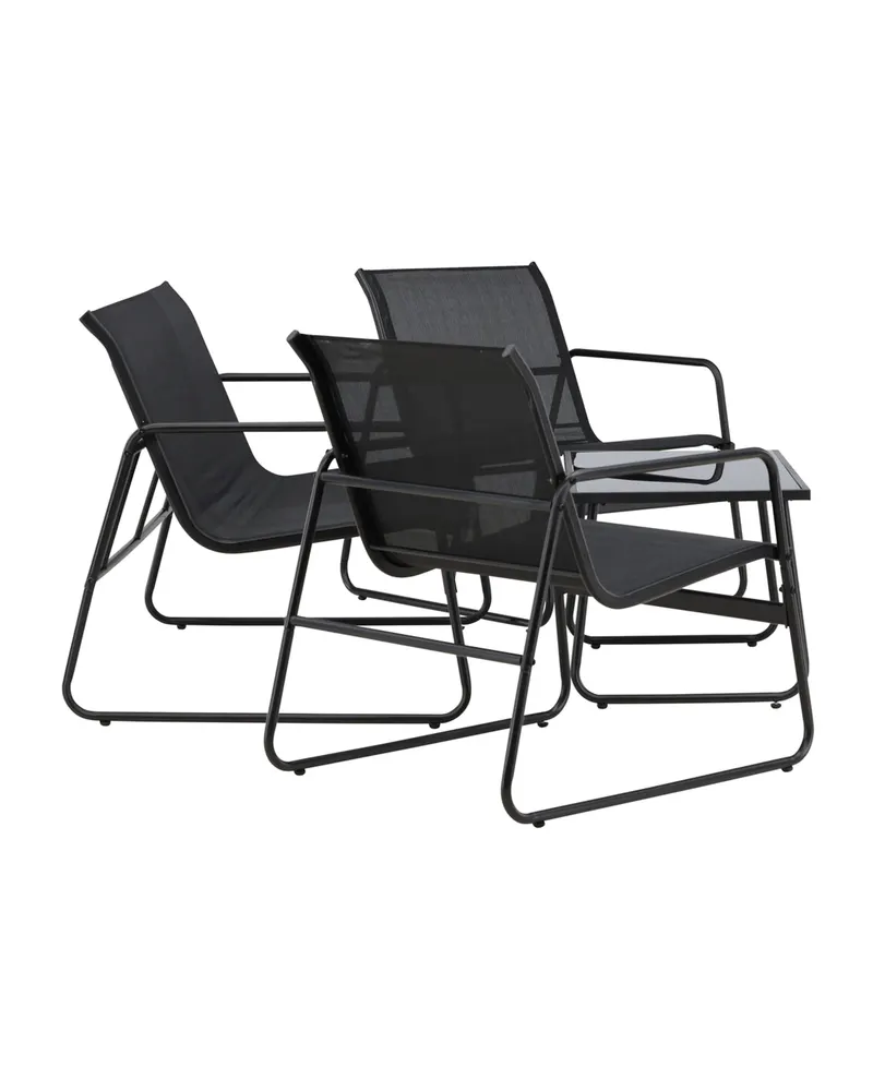 Scopello Gartenlounge mit Sofa, zwei Kufensesseln und Glastisch in Table:75 × 44,5 × 41Chair:71 × 56 × 75Sofa:71 × 110 × 75 cm, Schwarz, Ansicht 3