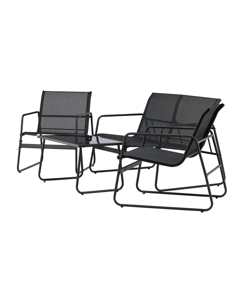 Scopello Gartenlounge mit Sofa, zwei Kufensesseln und Glastisch in Table:75 × 44,5 × 41Chair:71 × 56 × 75Sofa:71 × 110 × 75 cm, Schwarz, Ansicht 4