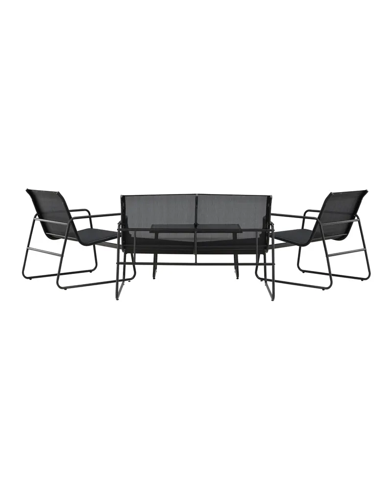 Scopello Gartenlounge mit Sofa, zwei Kufensesseln und Glastisch in Table:75 × 44,5 × 41Chair:71 × 56 × 75Sofa:71 × 110 × 75 cm, Schwarz, Ansicht 5