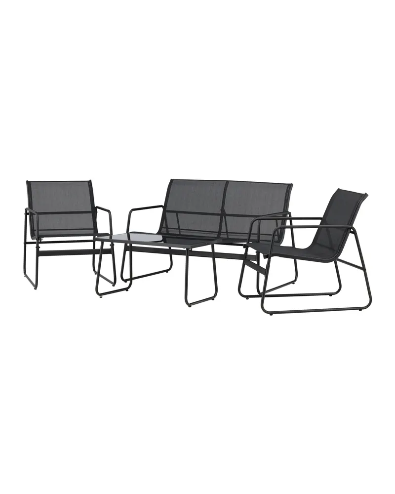 Scopello Gartenlounge mit Sofa, zwei Kufensesseln und Glastisch in Table:75 × 44,5 × 41Chair:71 × 56 × 75Sofa:71 × 110 × 75 cm, Schwarz, Ansicht 6