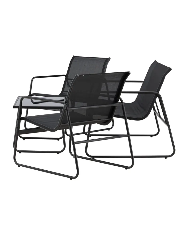 Scopello Gartenlounge mit Sofa, zwei Kufensesseln und Glastisch in Table:75 × 44,5 × 41Chair:71 × 56 × 75Sofa:71 × 110 × 75 cm, Schwarz, Ansicht 7