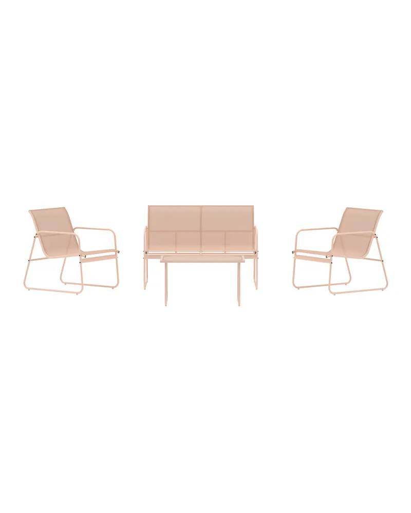 Scopello Gartenlounge aus Stahl mit Glastisch, ohne Kissen, Beige