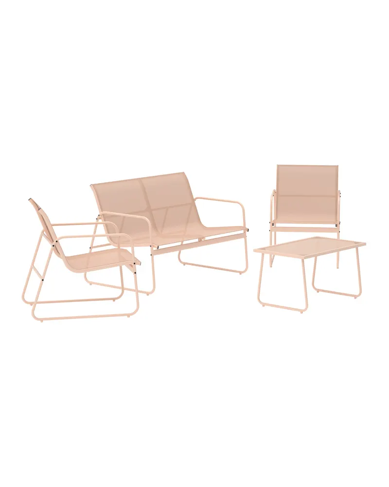 Scopello Gartenlounge mit Sofa, zwei Kufensesseln und Glastisch in Table: 41 × 75 × 44,5, Sofa: 71 × 75 × 110, Chair: 71 × 56 × 75 cm, Beige, Ansicht 2