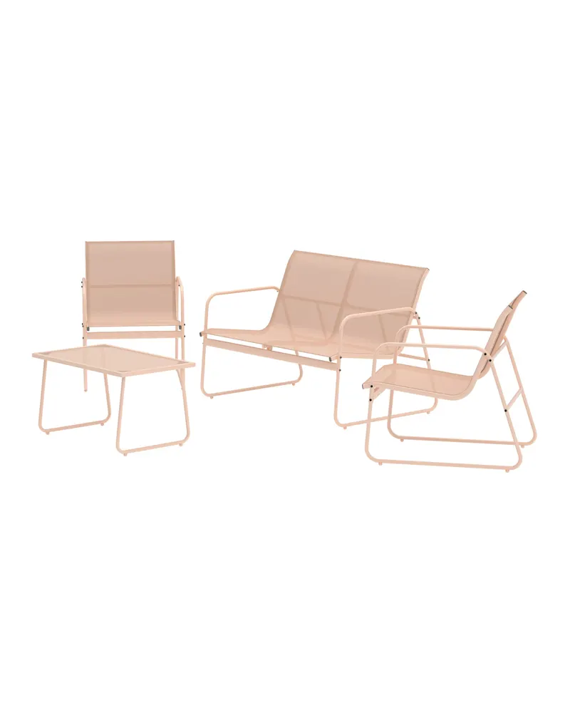 Scopello Gartenlounge mit Sofa, zwei Kufensesseln und Glastisch in Table: 41 × 75 × 44,5, Sofa: 71 × 75 × 110, Chair: 71 × 56 × 75 cm, Beige, Ansicht 3