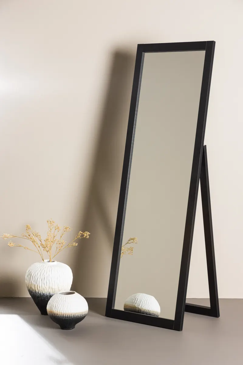 Sebring Ganzkörperspiegel, rechteckig gerahmt in 39 × 170 × 55 cm, Schwarz, im Wohnraum, Ansicht 1
