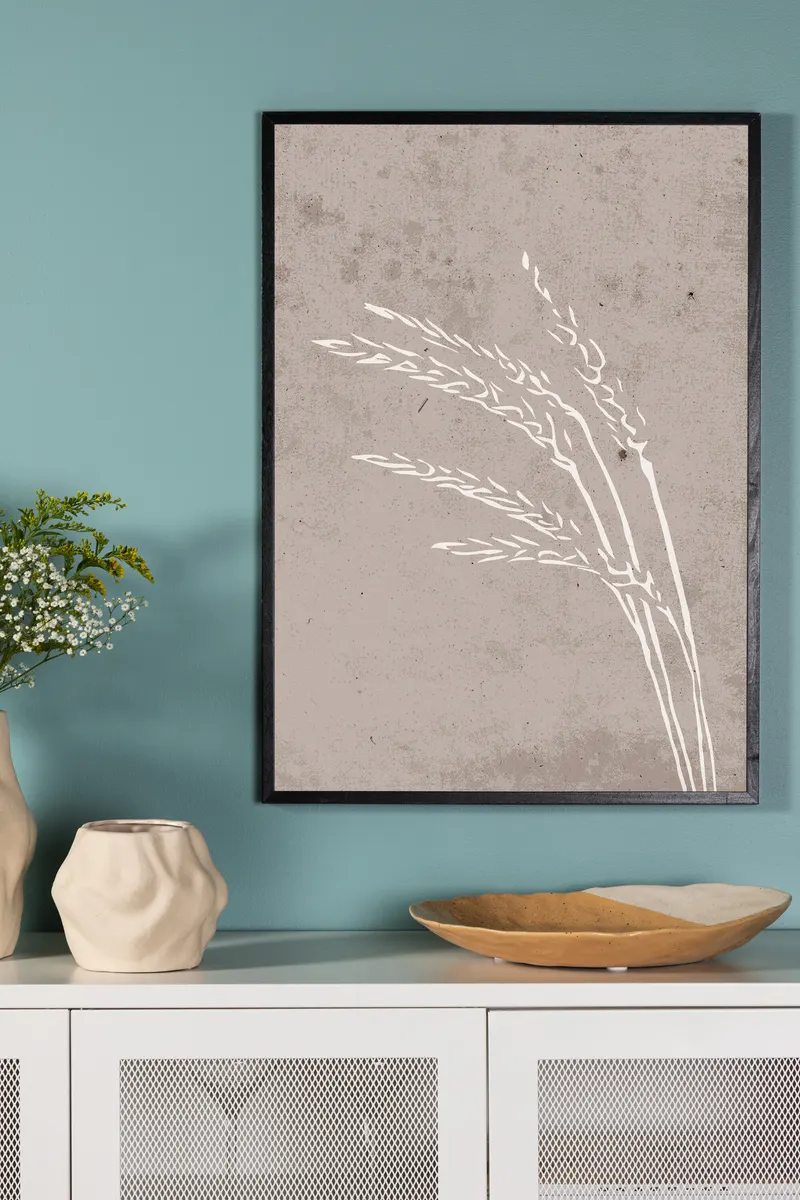 Seeds Poster mit Line-Art-Gräsern und Ähren in 40 × 30 cm, im Wohnraum, Ansicht 1