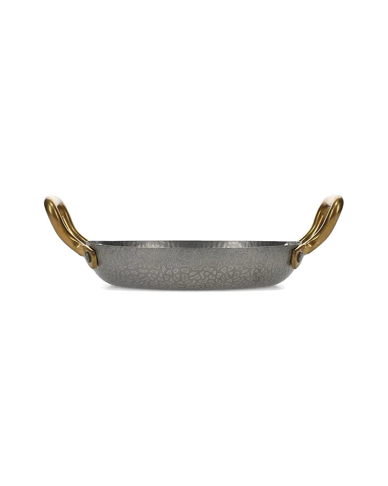 Serve Servierschale aus gehämmertem Edelstahl mit Griff in Gold, mit Goldgriff, gehämmert Antiksilber