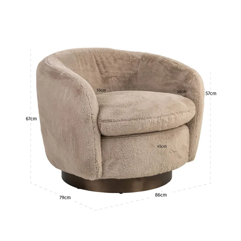 Sessel Colmar, Khaki fluffy, drehbar von Richmond Interiors, Maßzeichnung 10