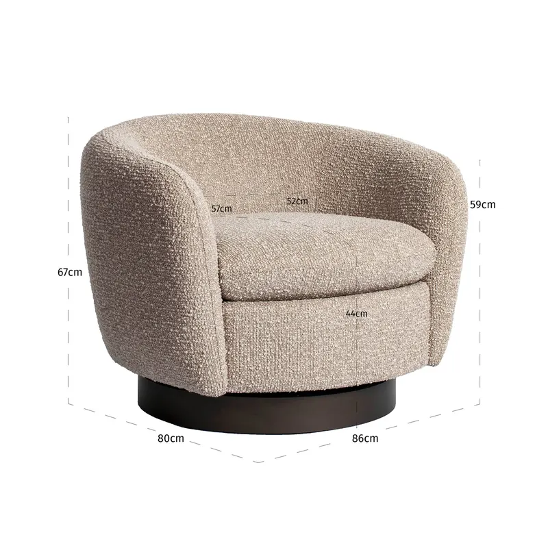 Sessel Colmar, Natural chunky, drehbar von Richmond Interiors, Maßzeichnung 7