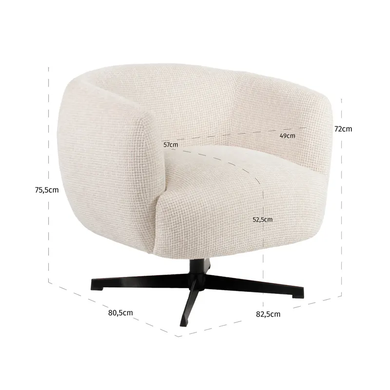 Sessel Estelle, Beige blockweave, drehbar von Richmond Interiors, Maßzeichnung 6