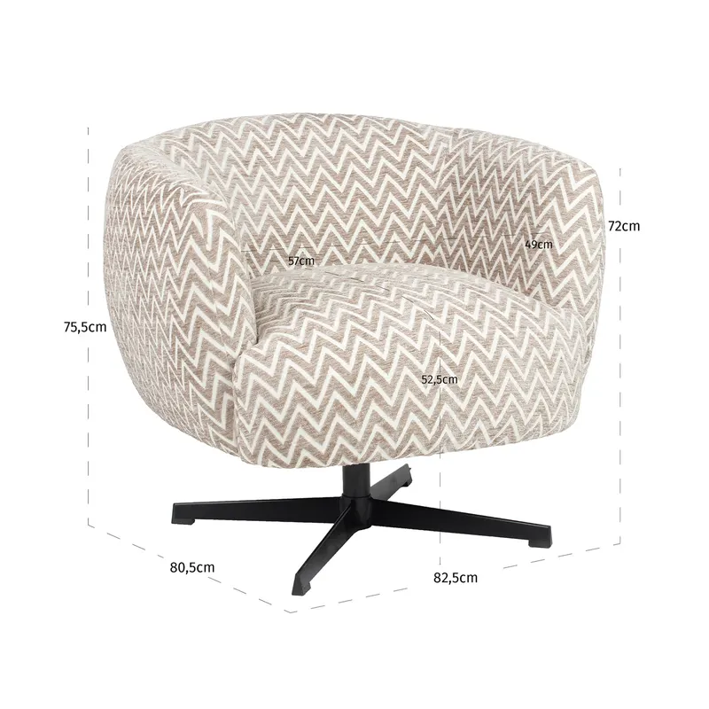 Sessel Estelle, Sand chevron, drehbar von Richmond Interiors, Maßzeichnung 9