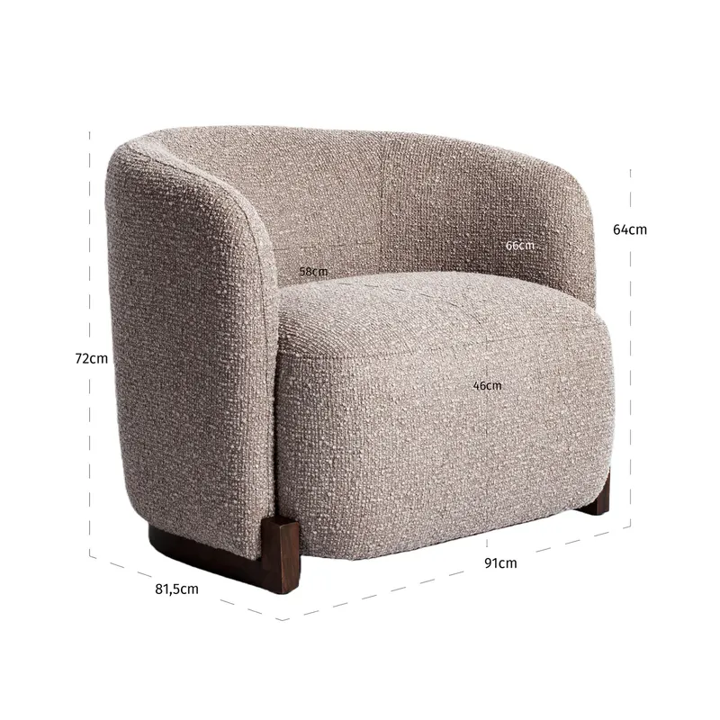 Sessel Hannah, Mocca chunky, feuerhemmend von Richmond Interiors, Maßzeichnung 6