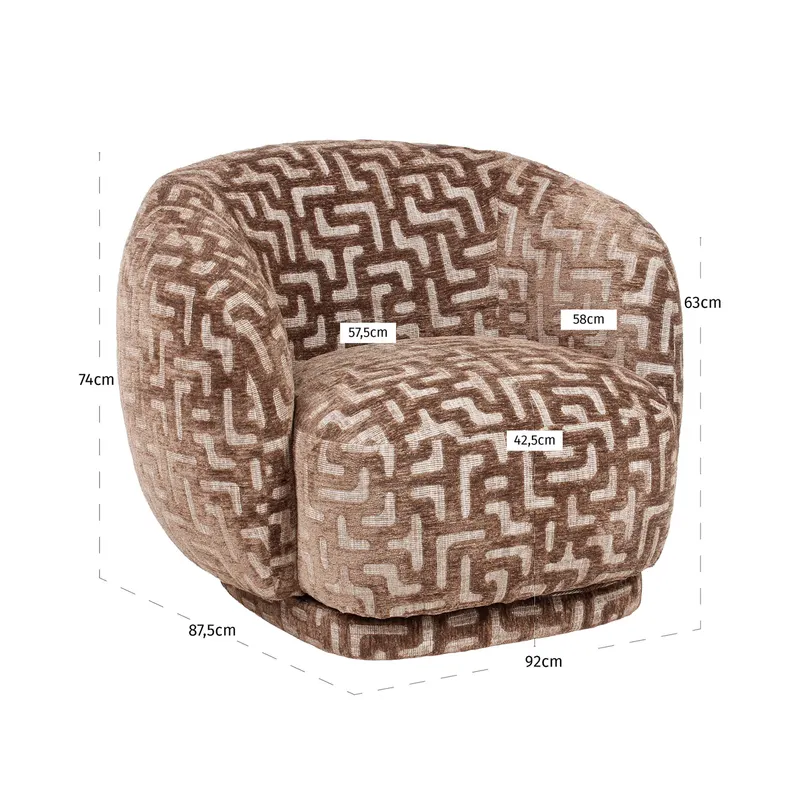 Sessel Negreslo, Brown labyrinth, drehbar von Richmond Interiors, Maßzeichnung 6