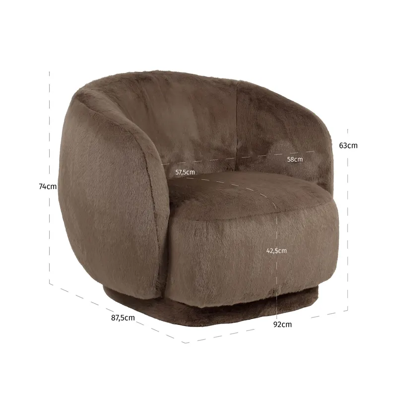 Sessel Negreslo, Brown fluffy, drehbar von Richmond Interiors, Maßzeichnung 6