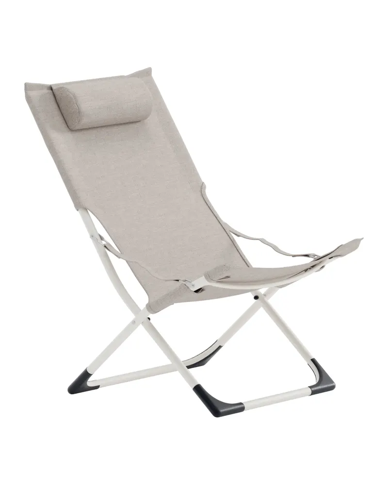 Seville klappbarer Liegestuhl mit Kopfkissen in Beige, Polyester, PVC, Ansicht 3