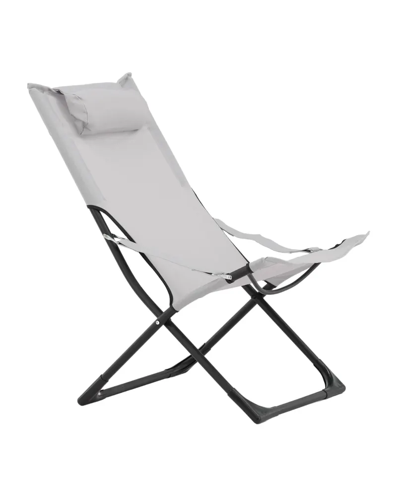 Seville klappbarer Liegestuhl mit Kopfkissen in Grau, Gestell Schwarz, PVC, Ansicht 11