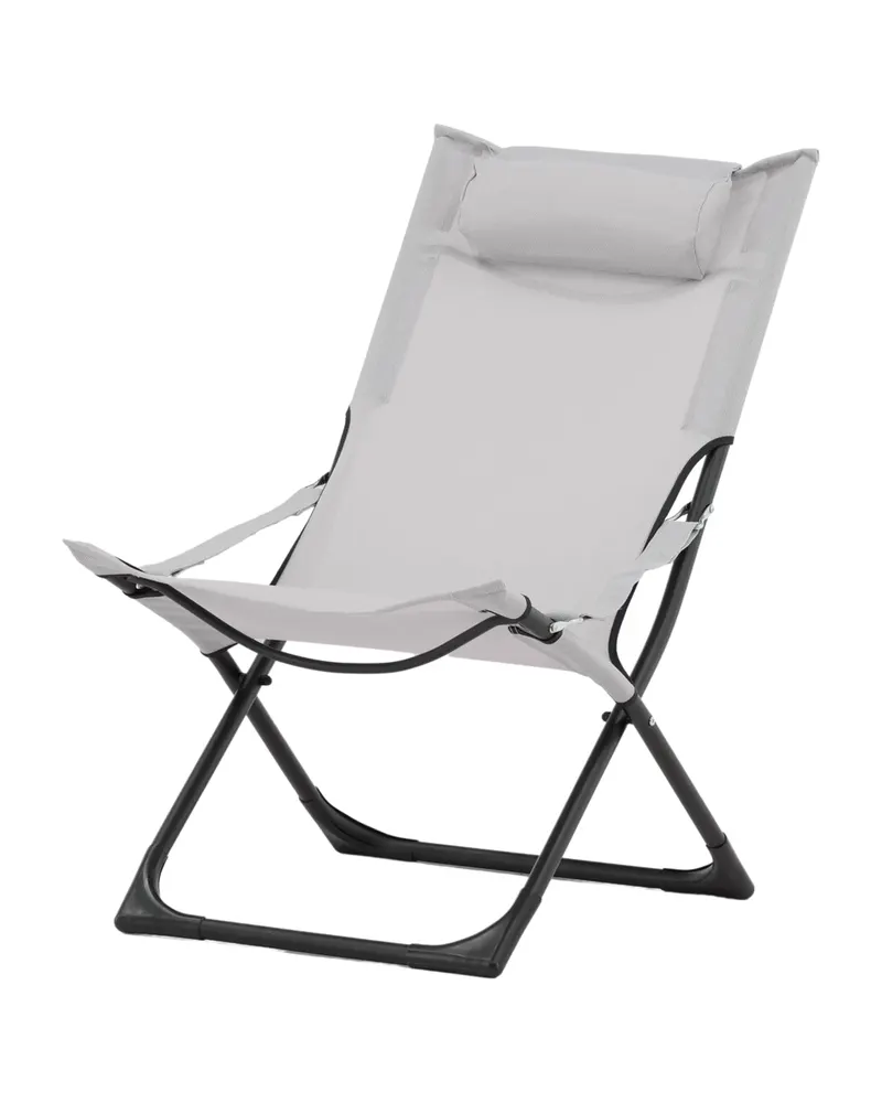 Seville klappbarer Liegestuhl mit Kopfkissen in Grau, Gestell Schwarz, PVC, Ansicht 2