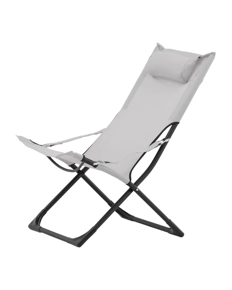 Seville klappbarer Liegestuhl mit Kopfkissen in Grau, Gestell Schwarz, PVC, Ansicht 3