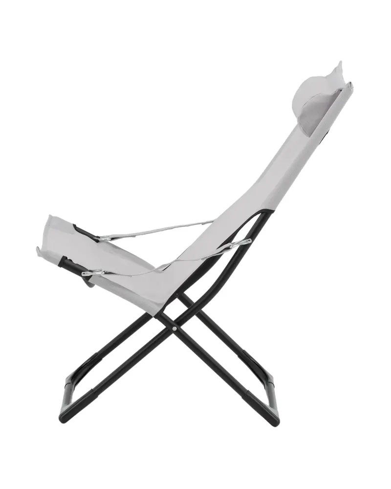 Seville klappbarer Liegestuhl mit Kopfkissen in Grau, Gestell Schwarz, PVC, Ansicht 4