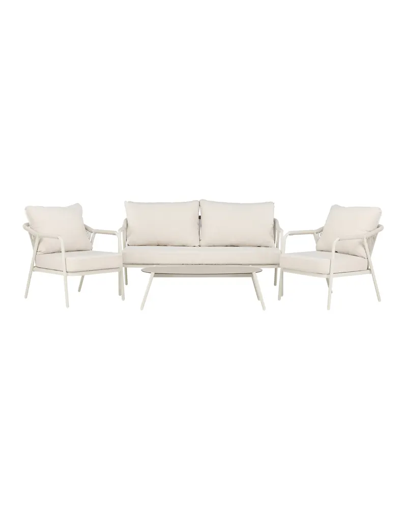Sicily Gartenlounge aus beigem Aluminium mit langem Glastisch