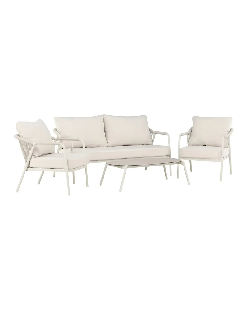 Sicily Gartenlounge mit Sofa, zwei Sesseln und Glastisch, Ansicht 2