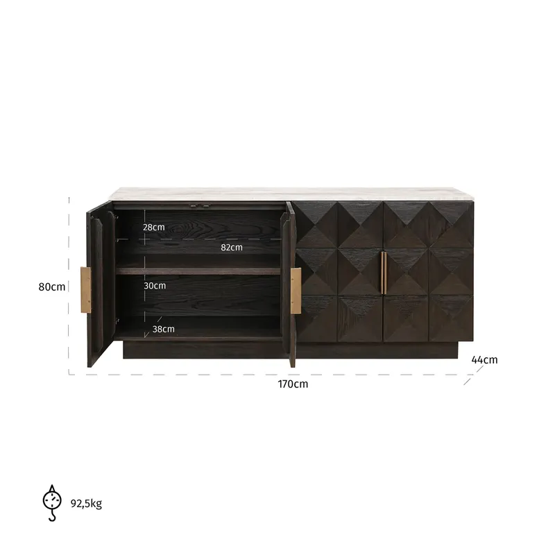 Sideboard Claremont, Braun, 4 Türen von Richmond Interiors, Maßzeichnung 9