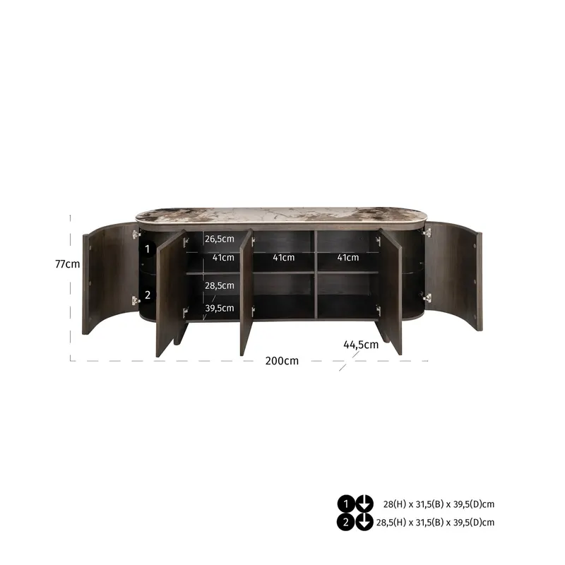 Sideboard Langford, Braun, 5 Türen von Richmond Interiors, Maßzeichnung 12