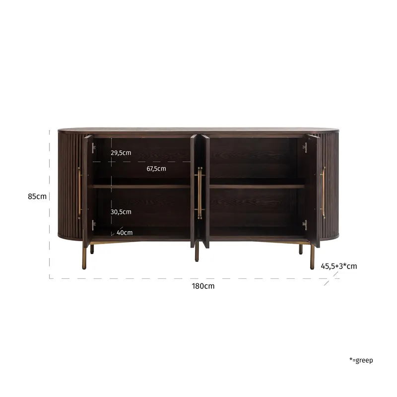 Sideboard Luxor, Braun von Richmond Interiors, Maßzeichnung 10