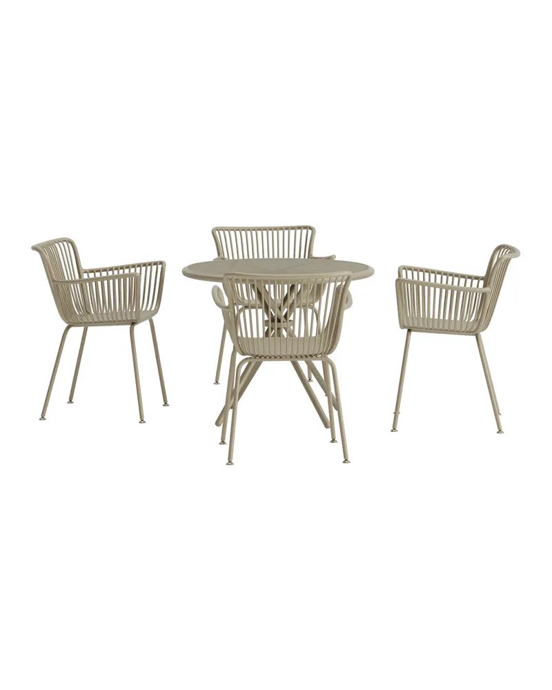 Sifnos Gartenmöbel-Set rund: Glastisch Ø 90 cm, 4 Armlehnstühle
