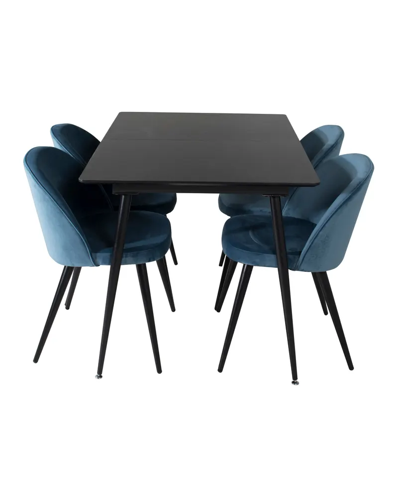 Silar & Velvet Esstisch mit 4 Stühlen, ausziehbar auf 160 cm