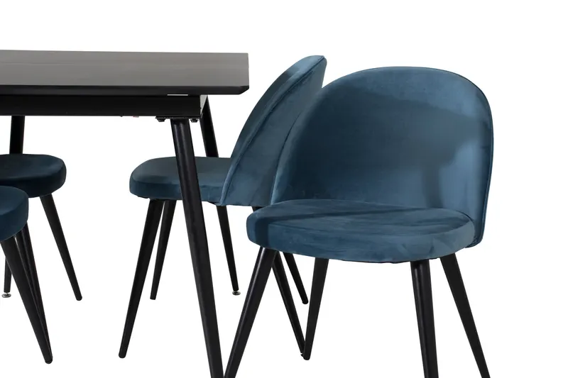 Silar & Velvet Essgruppe mit rechteckigem Esstisch und 4 Samtstühlen in Blau, Gestell Schwarz, Ansicht 3