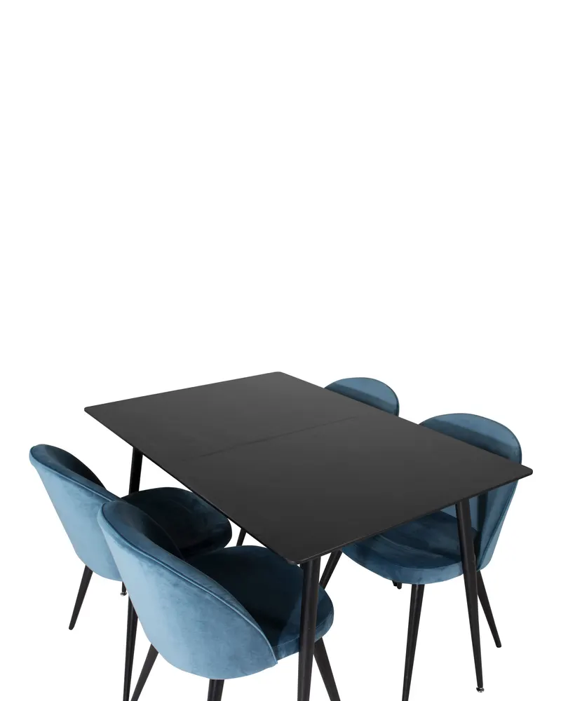 Silar & Velvet Essgruppe mit rechteckigem Esstisch und 4 Samtstühlen in Blau, Gestell Schwarz, Ansicht 4