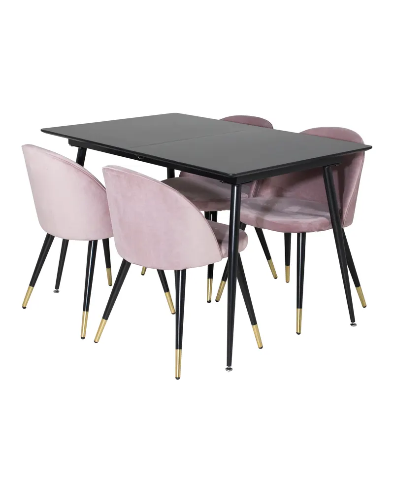 Silar & Velvet Essgruppe mit rechteckigem Esstisch und 4 Samtstühlen in Altrosa, Gestell Schwarz, Ansicht 2