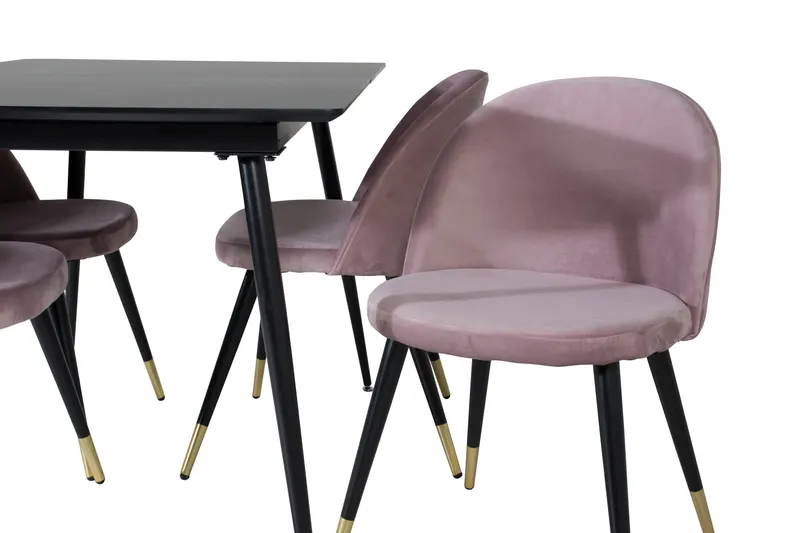 Silar & Velvet Essgruppe mit rechteckigem Esstisch und 4 Samtstühlen in Altrosa, Gestell Schwarz, Ansicht 3