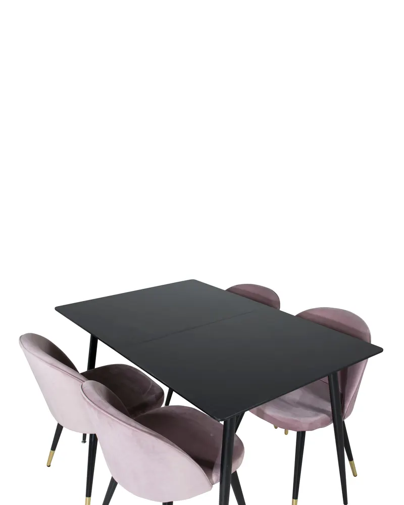 Silar & Velvet Essgruppe mit rechteckigem Esstisch und 4 Samtstühlen in Altrosa, Gestell Schwarz, Ansicht 4